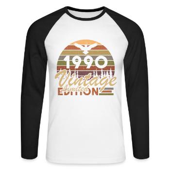 1990 Vintage Original 1990 Geburtstagsgeschenk - Unisex Baseballshirt langarm - Weiß/Schwarz - Vorne - Nik (191cm)