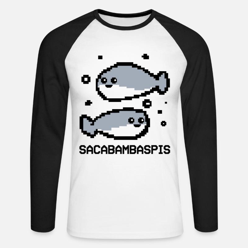 Fisch Meme Pixel Paar - Unisex Baseballshirt langarm - Weiß/Schwarz
