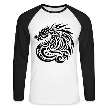 Dragon Tribal Tattoo Einzigartiges Kunstwerk Design - Unisex Baseballshirt langarm - Weiß/Schwarz - Vorne - Nik (191cm)
