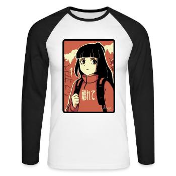 Manga Anime Fille en randonnée - T-shirt baseball manches longues Homme - blanc/noir - Devant - Nik (191cm)