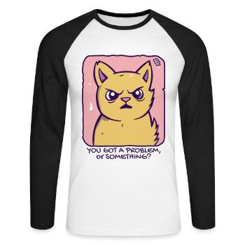 Du hast ein Problem? Passiv-aggressive Katze - Unisex Baseballshirt langarm - Weiß/Schwarz - Vorne - Nik (191cm)