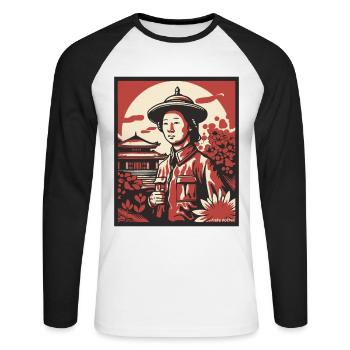 Heimkehr im traditionellen asiatischen japanischen - Unisex Baseballshirt langarm - Weiß/Schwarz - Vorne - Nik (191cm)