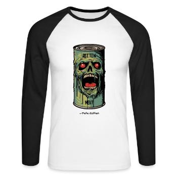 Rotten Meat: Can of Zombie Meat - Unisex Long Sleeve Baseball T-Shirt - white/black - Front - Nik (191cm)