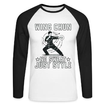 Wing Chun no sweat just style - Unisex Long Sleeve Baseball T-Shirt - white/black - Front - Nik (191cm)