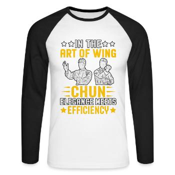 Dans l’art du wing chun, l’élégance rencontre l’efficacité - T-shirt baseball manches longues Homme - blanc/noir - Devant - Nik (191cm)