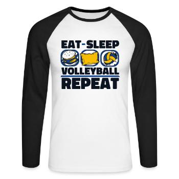 Eat Sleep Volleyball Repeat Volleyballerin - Unisex Baseballshirt langarm - Weiß/Schwarz - Vorne - Nik (191cm)