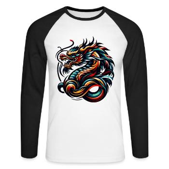 Farbenfrohes chinesisches Drachenkunstwerk und Stammesdesign - Unisex Baseballshirt langarm - Weiß/Schwarz - Vorne - Nik (191cm)