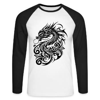 Dragon Tribal Tattoo Conception Artistique - T-shirt baseball manches longues Homme - blanc/noir - Devant - Nik (191cm)