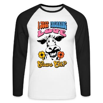 Vache Vaches - T-shirt baseball manches longues Homme - blanc/noir - Devant - Nik (191cm)