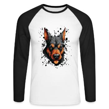 Doberman Kopf Hund Porträt Motivation Tier - Unisex Baseballshirt langarm - Weiß/Schwarz - Vorne - Nik (191cm)