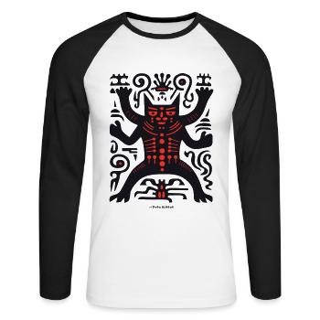 Abstrakte Kunst eines okkulten schwarzen Katers - Unisex Baseballshirt langarm - Weiß/Schwarz - Vorne - Nik (191cm)