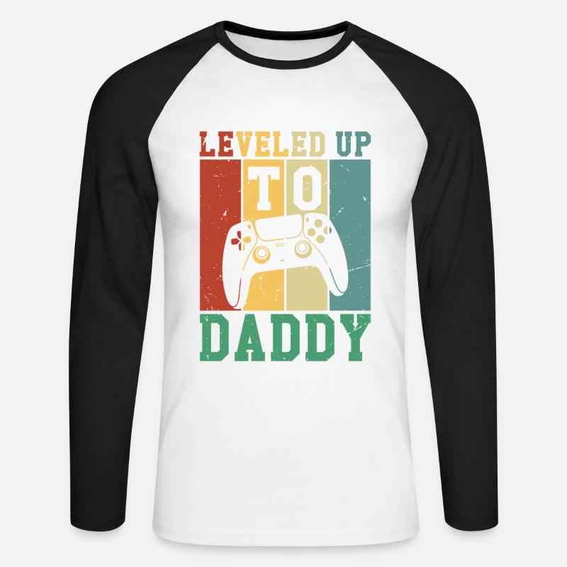Leveled Up To Daddy - Unisex Baseballshirt langarm - Weiß/Schwarz