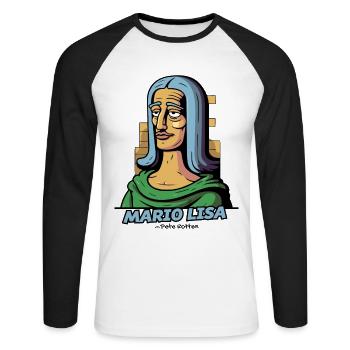 Mario Lisa is better than Lisa's Mona - Unisex Long Sleeve Baseball T-Shirt - white/black - Front - Nik (191cm)
