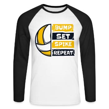 Bump Set Spike Repeat Volleyballfreak Volleyball - Unisex Baseballshirt langarm - Weiß/Schwarz - Vorne - Nik (191cm)