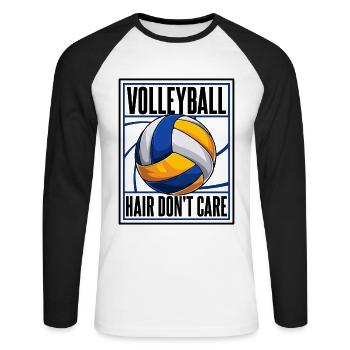 Volleyball Hair Don't Care Volleyball Freak - Unisex Long Sleeve Baseball T-Shirt - white/black - Front - Nik (191cm)