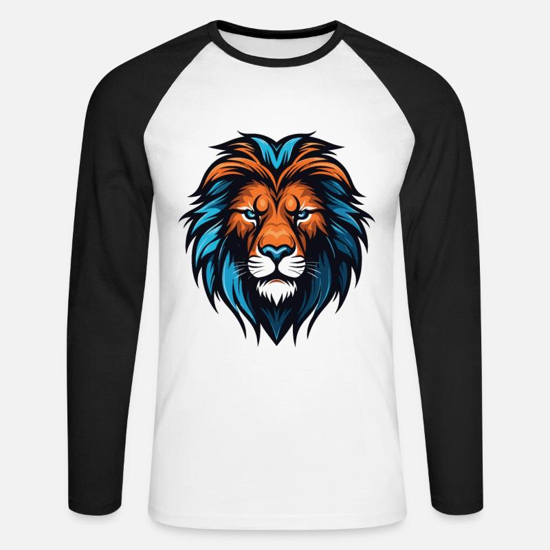 Löwe Kopf - Unisex Baseballshirt langarm - Weiß/Schwarz