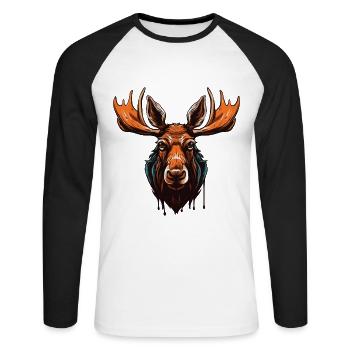 Elch Portrait - Unisex Baseballshirt langarm - Weiß/Schwarz - Vorne - Nik (191cm)
