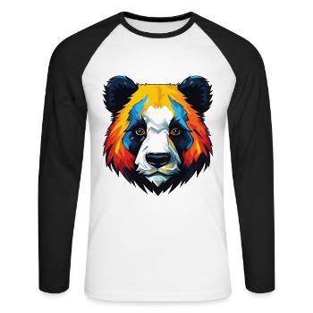 Tête de panda - T-shirt baseball manches longues Homme - blanc/noir - Devant - Nik (191cm)