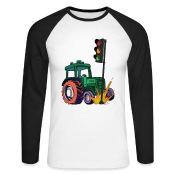 Die Ampel muss weg! Traktor rammt Ampel - Unisex Baseballshirt langarm - Weiß/Schwarz - Vorne - Nik (191cm)