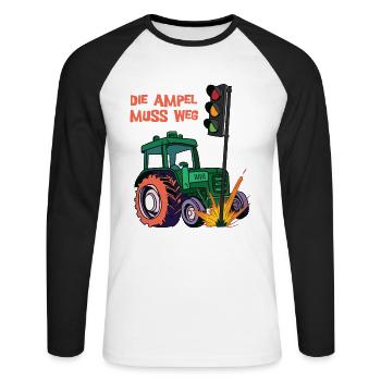 Die Ampel muss weg! Traktor rammt Ampel - Unisex Baseballshirt langarm - Weiß/Schwarz - Vorne - Nik (191cm)