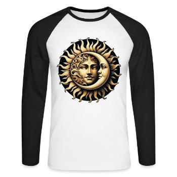 Vintage Sun And Moon Astronomy Astrology Cosmos - Unisex Long Sleeve Baseball T-Shirt - white/black - Front - Nik (191cm)