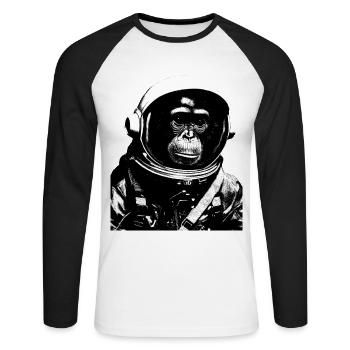 Space Monkey Astronaut Suit Astronomy Moon Landing - Unisex Long Sleeve Baseball T-Shirt - white/black - Front - Nik (191cm)