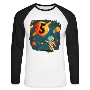 Astronaut Boy 5. Geburtstag Buntes Universum - Unisex Baseballshirt langarm - Weiß/Schwarz - Vorne - Nik (191cm)