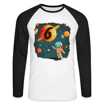 Astronaut Junge 6. Geburtstag Buntes Universum - Unisex Baseballshirt langarm - Weiß/Schwarz - Vorne - Nik (191cm)