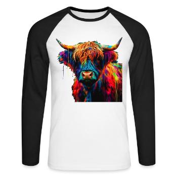 Mignon Highland Vache Scottish Highlands Coloré - T-shirt baseball manches longues Homme - blanc/noir - Devant - Nik (191cm)