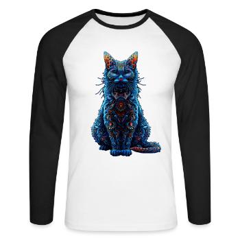 Komplizierter psychedelischer Fraktal-Katze-Rave-Pilz - Unisex Baseballshirt langarm - Weiß/Schwarz - Vorne - Nik (191cm)