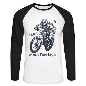 Cycling skeleton, I love mountain biking - Unisex Long Sleeve Baseball T-Shirt - white/black - Front - Nik (191cm)