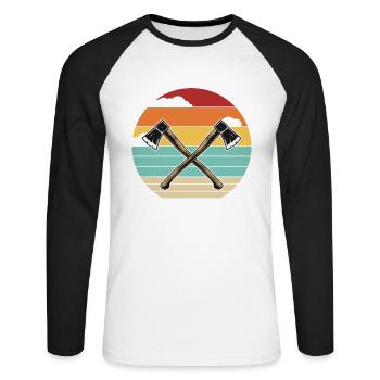 Retro Axe Throwing Game Competition Professional - Unisex Long Sleeve Baseball T-Shirt - white/black - Front - Nik (191cm)
