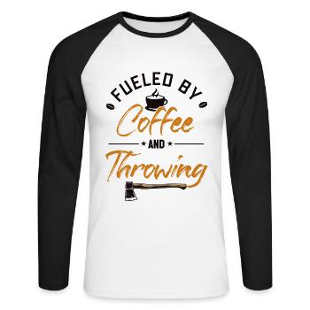 Alimenté par le café et le lancer de hache Lancer de hache - T-shirt baseball manches longues Homme - blanc/noir - Devant - Nik (191cm)