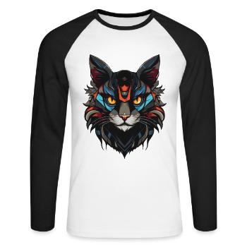 Tête de chat - T-shirt baseball manches longues Homme - blanc/noir - Devant - Nik (191cm)