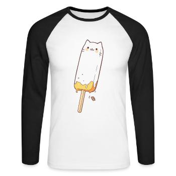 Un chat popsicle mignon - T-shirt baseball manches longues Homme - blanc/noir - Devant - Nik (191cm)