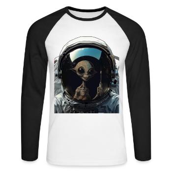 Astronaute hilarant drôle d’enlèvement extraterrestre - T-shirt baseball manches longues Homme - blanc/noir - Devant - Nik (191cm)