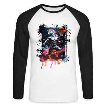 Basketball Unicorn Graffiti Splash - Unisex Long Sleeve Baseball T-Shirt - white/black - Front - Nik (191cm)