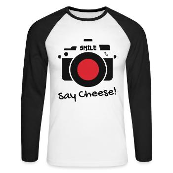 Say Cheese : Photographe d’appareil photo - T-shirt baseball manches longues Homme - blanc/noir - Devant - Nik (191cm)