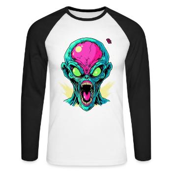 Pink Green Angry Cool Alien - Unisex Long Sleeve Baseball T-Shirt - white/black - Front - Nik (191cm)