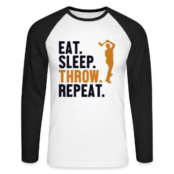 Manger Dormir Lancer Répéter Concours de lancer de hache - T-shirt baseball manches longues Homme - blanc/noir - Devant - Nik (191cm)