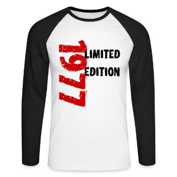 1977 édition limitée anniversaire cadeau femme mari - T-shirt baseball manches longues Homme - blanc/noir - Devant - Nik (191cm)