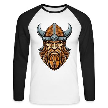Casque de tête de Viking Warrior Odin - T-shirt baseball manches longues Homme - blanc/noir - Devant - Nik (191cm)