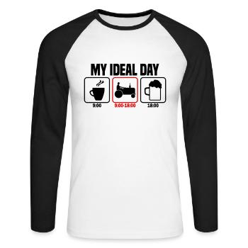 Mein perfekter Tag Traktorfahrer Landwirt - Unisex Baseballshirt langarm - Weiß/Schwarz - Vorne - Nik (191cm)