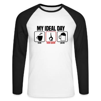 My Perfect Day Yoga Yogi - Unisex Long Sleeve Baseball T-Shirt - white/black - Front - Nik (191cm)
