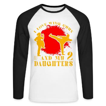 J’adore le Wing chun et mes 2 filles - T-shirt baseball manches longues Homme - blanc/noir - Devant - Nik (191cm)