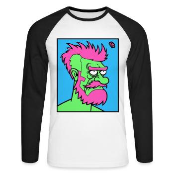 Male Cartoon Man - Unisex Long Sleeve Baseball T-Shirt - white/black - Front - Nik (191cm)