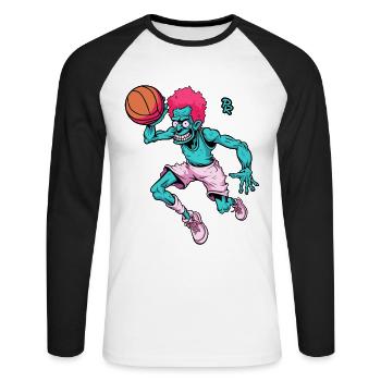 Cartoon of a funny zombie basketball player - Unisex Long Sleeve Baseball T-Shirt - white/black - Front - Nik (191cm)