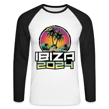 Ibiza 2024 Holiday Palm Trees - Unisex Long Sleeve Baseball T-Shirt - white/black - Front - Nik (191cm)