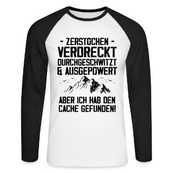 Gecache Geocaching Hobby Cache - Unisex Baseballshirt langarm - Weiß/Schwarz - Vorne - Nik (191cm)