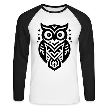 Eule Indianer Tierkreiszeichen - Unisex Baseballshirt langarm - Weiß/Schwarz - Vorne - Nik (191cm)